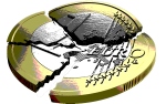 BP3XTC A one Euro coin broken into several pieces
